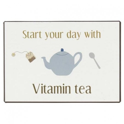 Emaljeskilt.Start your day with vitamin tea
